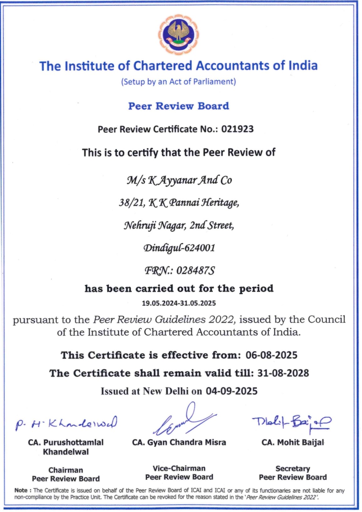 Peer Review Certificate